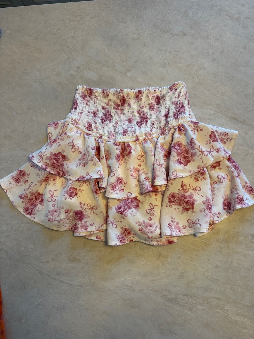 Altar'd State Cream Floral Smocked Tiered Skirt